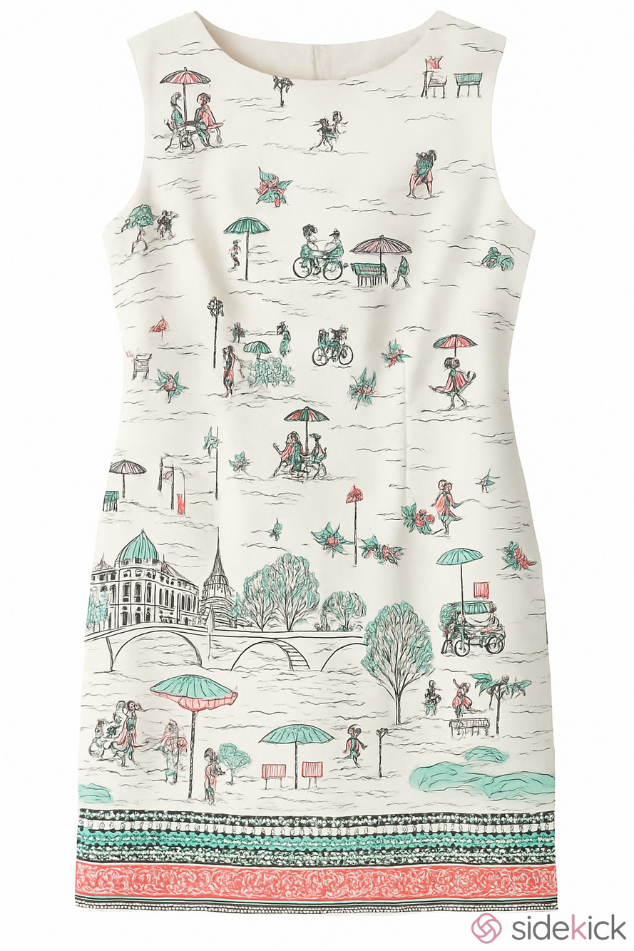 Chetta B. Parisian Scene knee length size 6 sleeveless sketch sheathe dress.